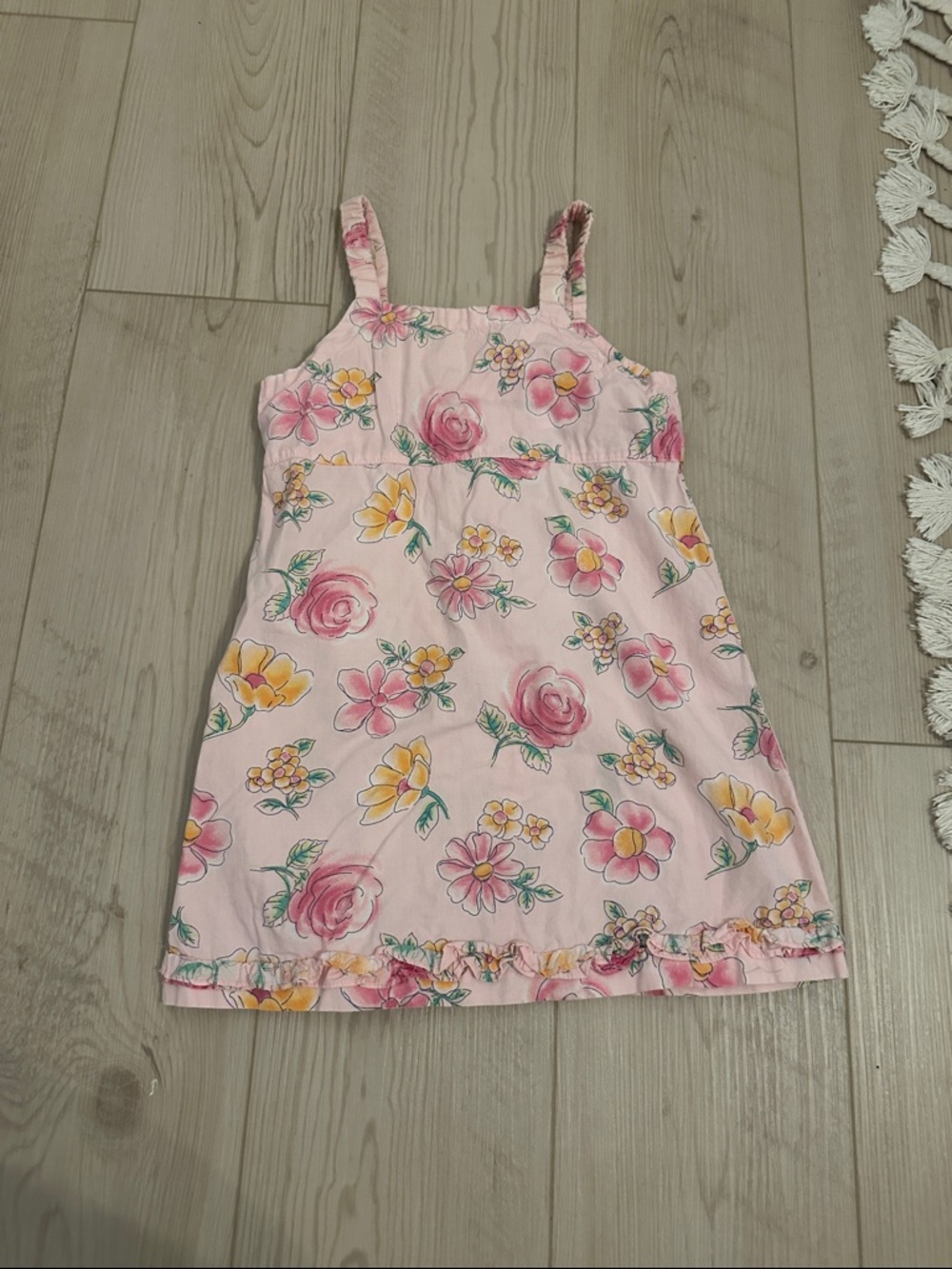 Girls Pink Floral Tank Sundress with Ruffle Hem